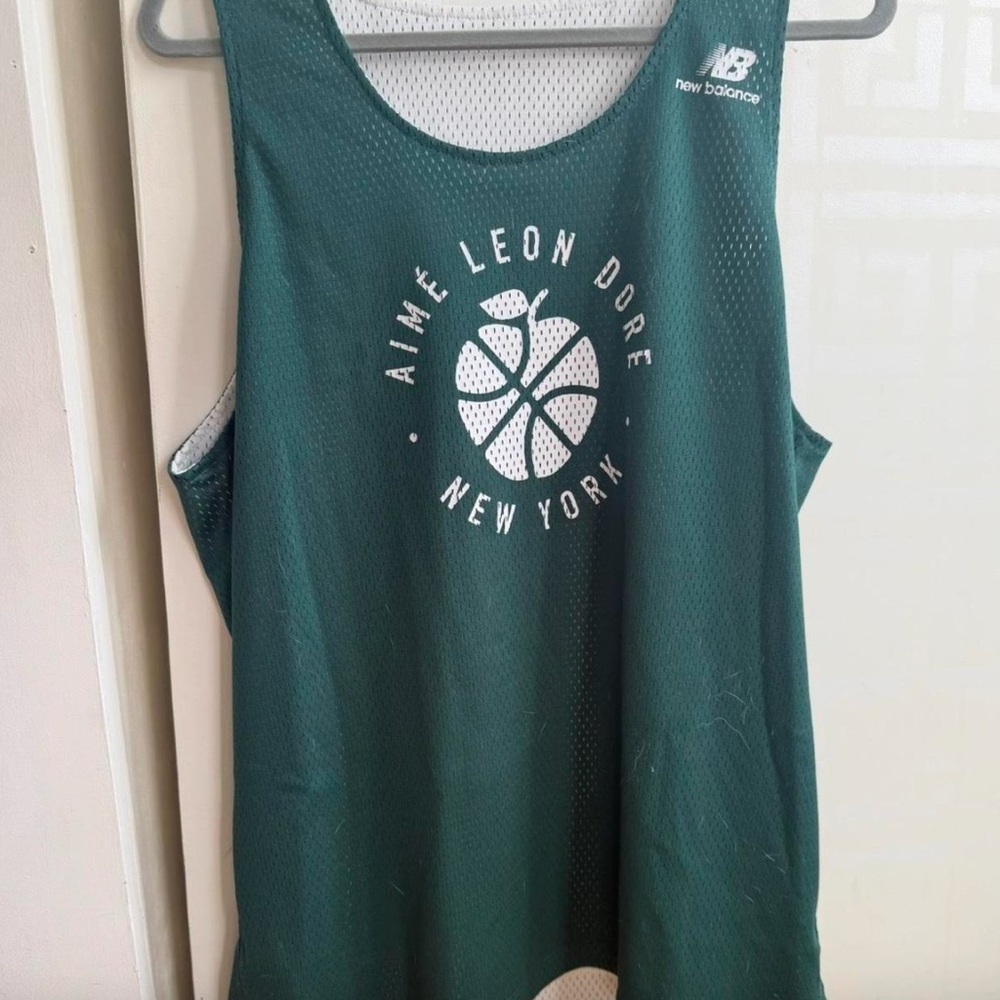 Aime Leon Dore /New Balance Reversible Green Mesh Basketball Jersey w White Logo
